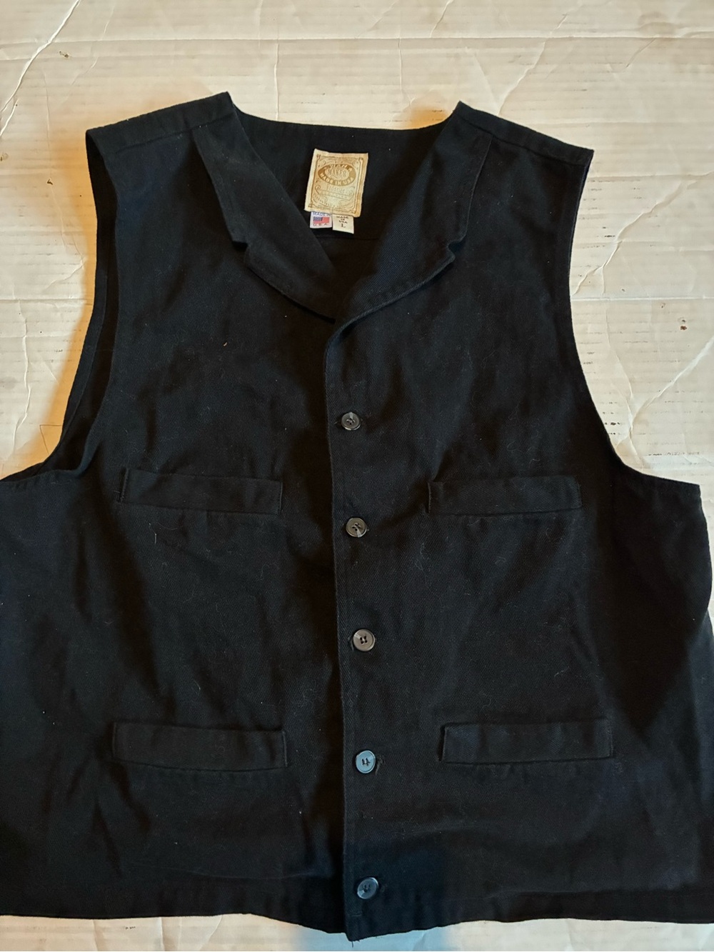 Men's Black Button-Up Vest with Four Front Pockets